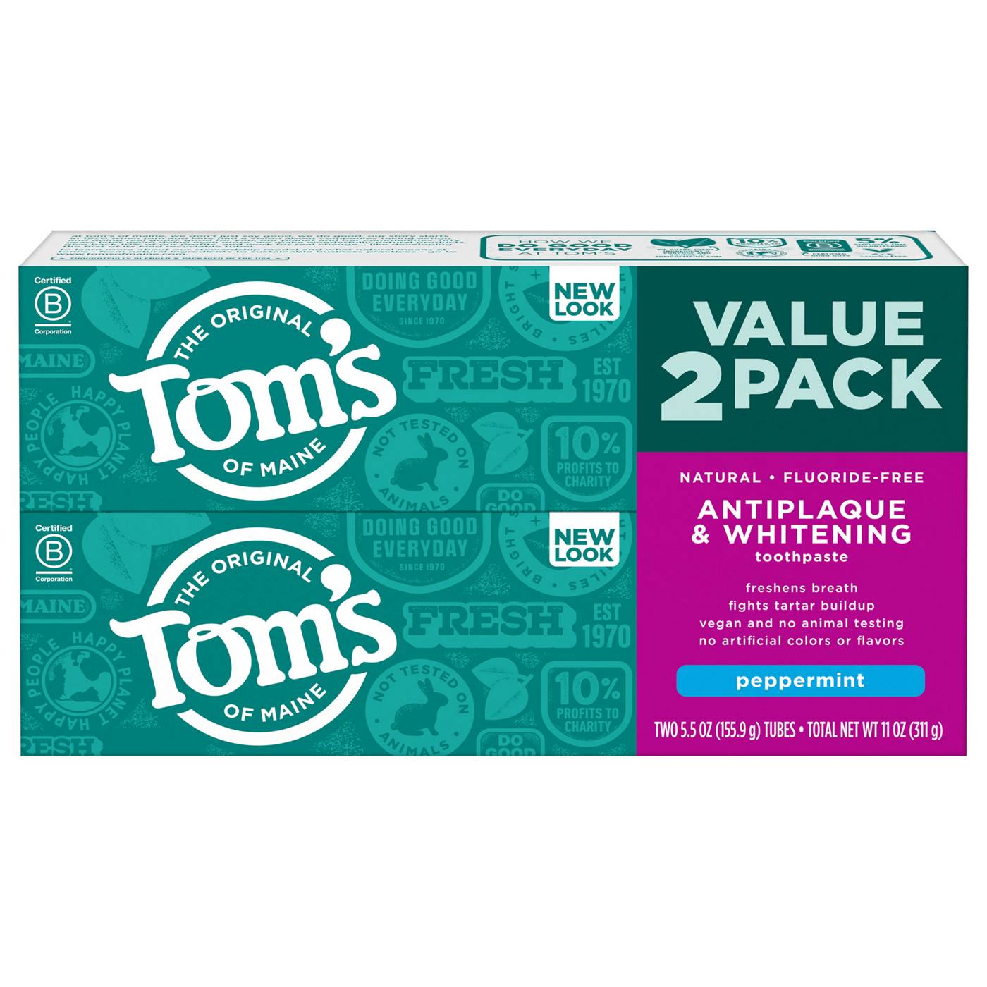 Tom's of Maine Fluoride-Free Antiplaque & Whitening Toothpaste - Peppermint 2 pk; image 1 of 2