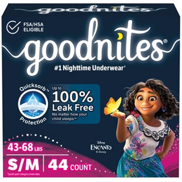 Goodnites Girls' Nighttime Bedwetting Underwear - S/M (43-68 lbs), 44 ct