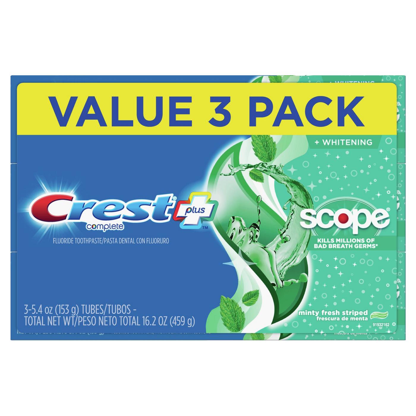 Crest Complete Scope Toothpaste Minty Fresh, 3 pk; image 1 of 10