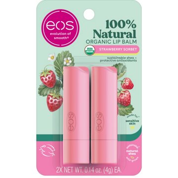 eos 100% Natural & Organic Strawberry Sorbet Lip Balm, 2 pk
