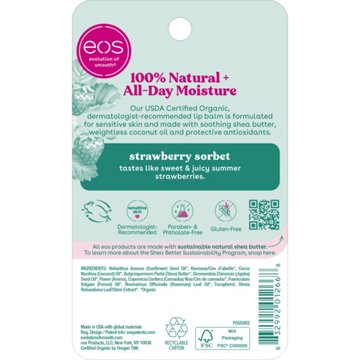 eos 100% Natural & Organic Strawberry Sorbet Lip Balm, 2 pk
