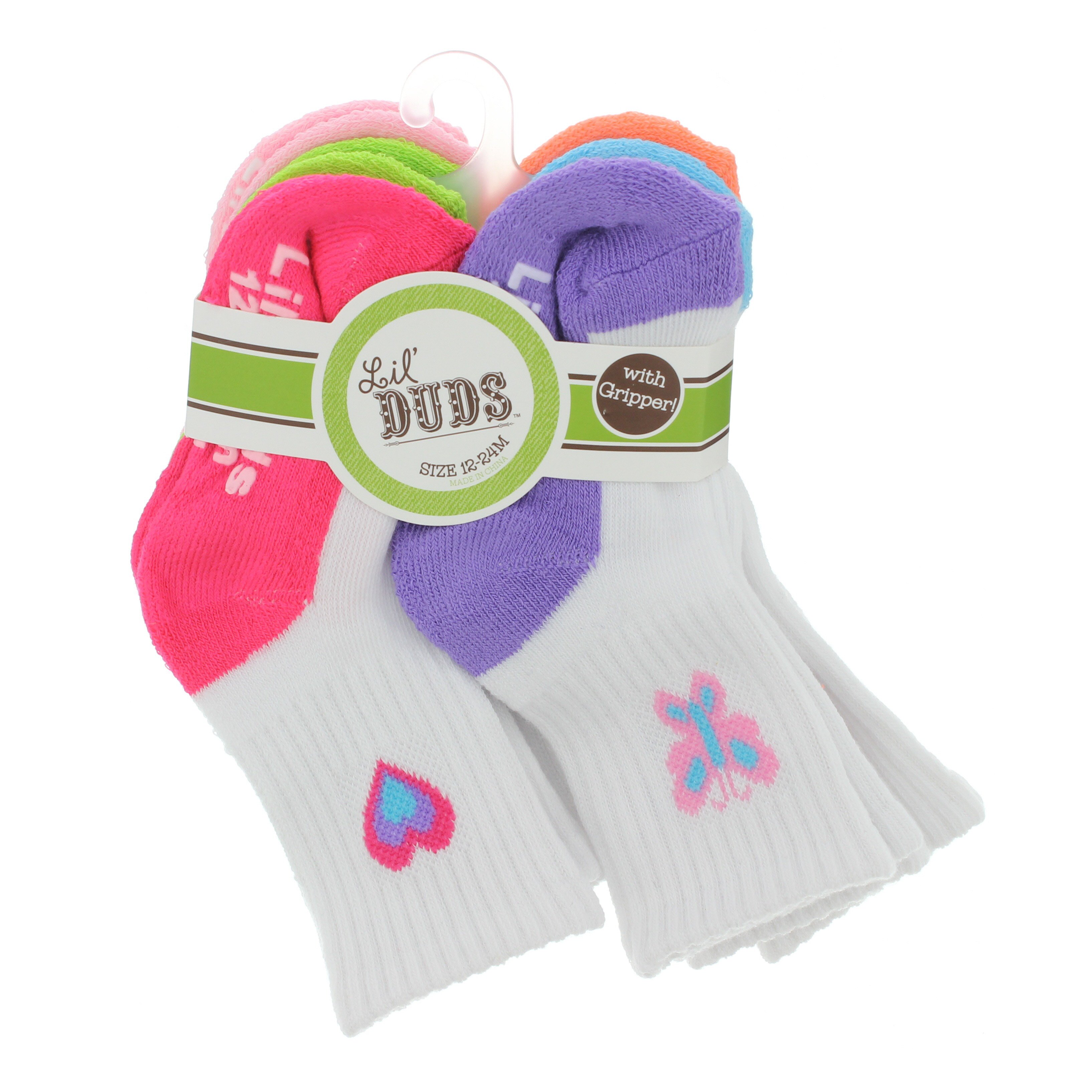Lil' Duds Baby Girl Crew Socks With Gripper, 6 PK Shop Socks at HEB