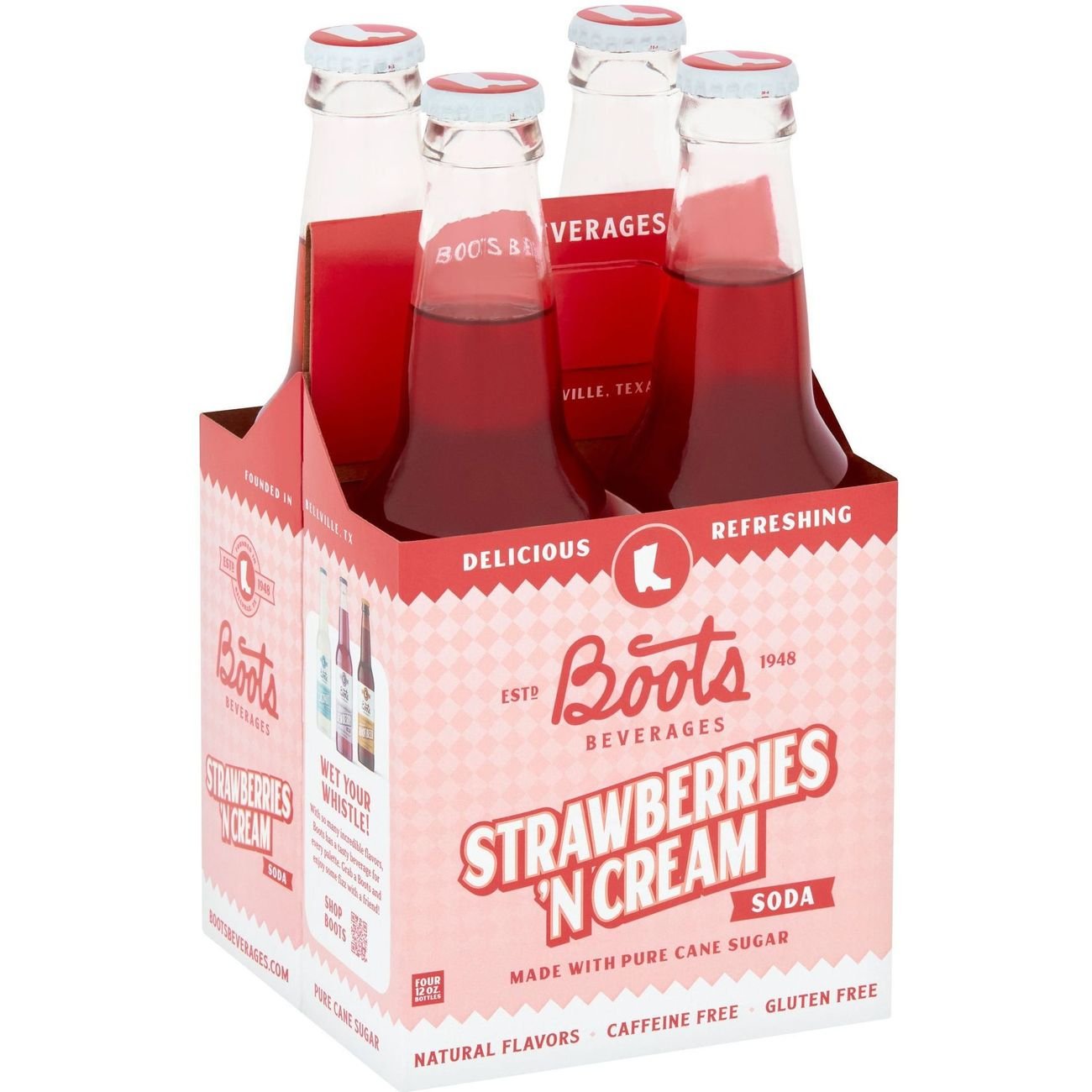 Boots Beverages Strawberries 'n Cream Soda 4 pk Bottles, 12 oz