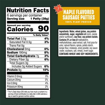 MorningStar Farms Veggie Breakfast Maple Flavored Sausage Patties, 8 oz, 6 ct