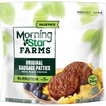 MorningStar Farms Veggie Breakfast Original Sausage Patties, 16 oz, 12 ct