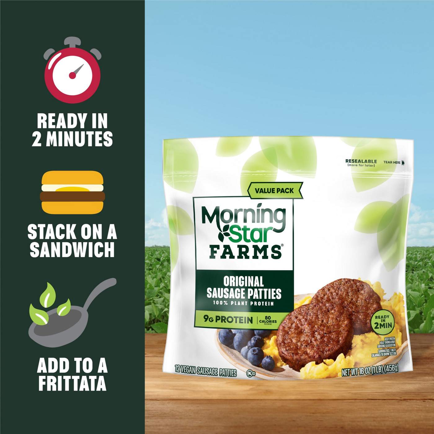 MorningStar Farms Veggie Breakfast Original Sausage Patties, 16 oz; image 3 of 6
