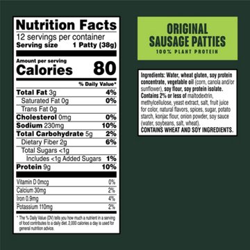 MorningStar Farms Veggie Breakfast Original Sausage Patties, 16 oz, 12 ct