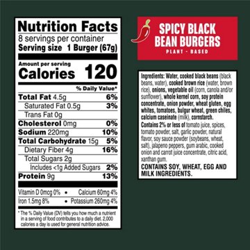 MorningStar Farms Spicy Black Bean Veggie Burgers, 18.9 oz, 8 ct
