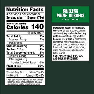 MorningStar Farms Grillers Prime Veggie Burgers, 10 oz, 4 ct