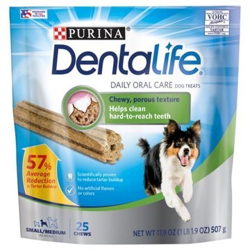 DentaLife Daily Oral Care Chicken Flavor Small/Medium Breed Dog Dental Chews – 17.9 oz pouch (25ct), 17.9 OZ