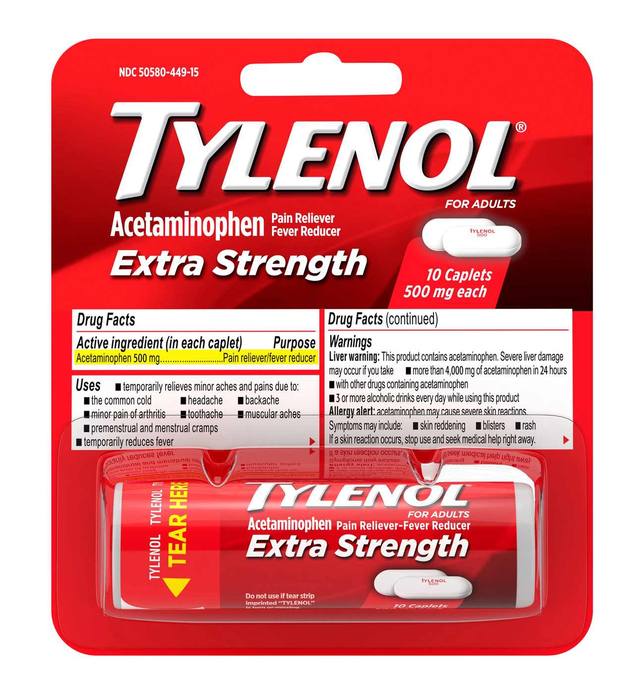 Tylenol Extra Strength Pain Reliever Caplets - 500 Mg; image 1 of 7