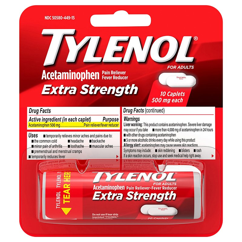 Tylenol Extra Strength Caplets, Fever Reducer And Pain Reliever, 500 Mg