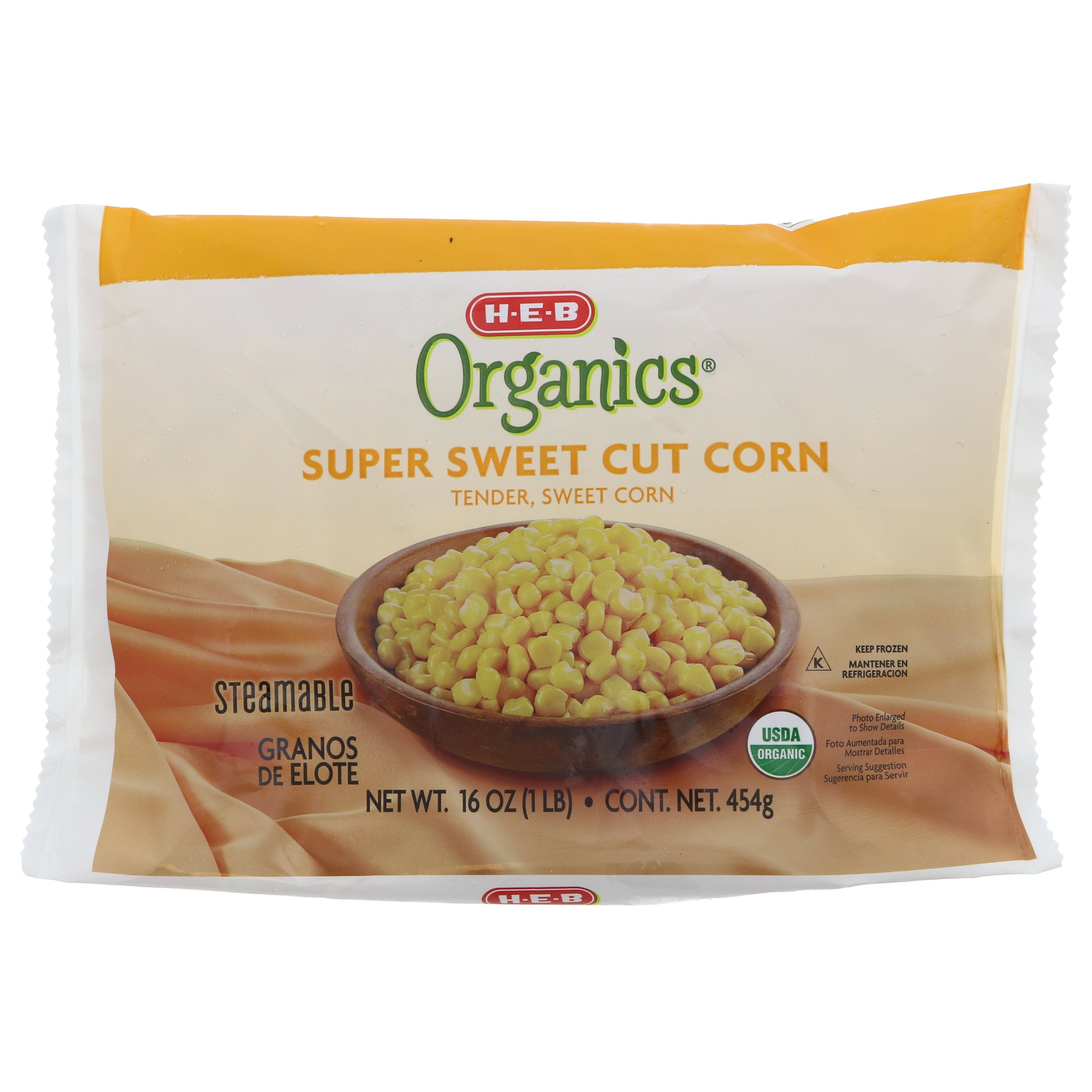 H-E-B Organics Steamable Super Sweet Cut Corn, 16 oz