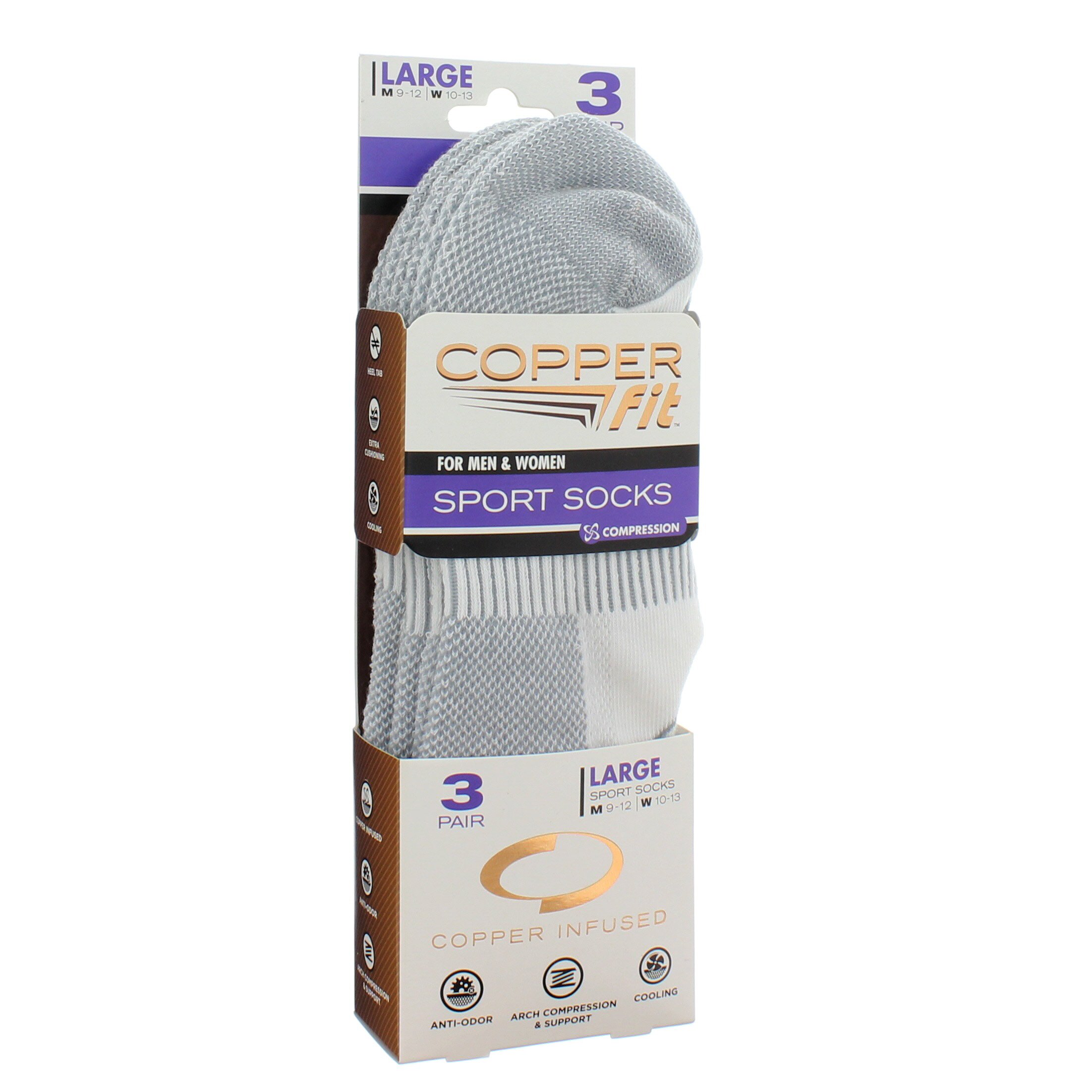 As Seen On TV Copper Fit White Sport Socks, Large Shop Socks & hose at HEB
