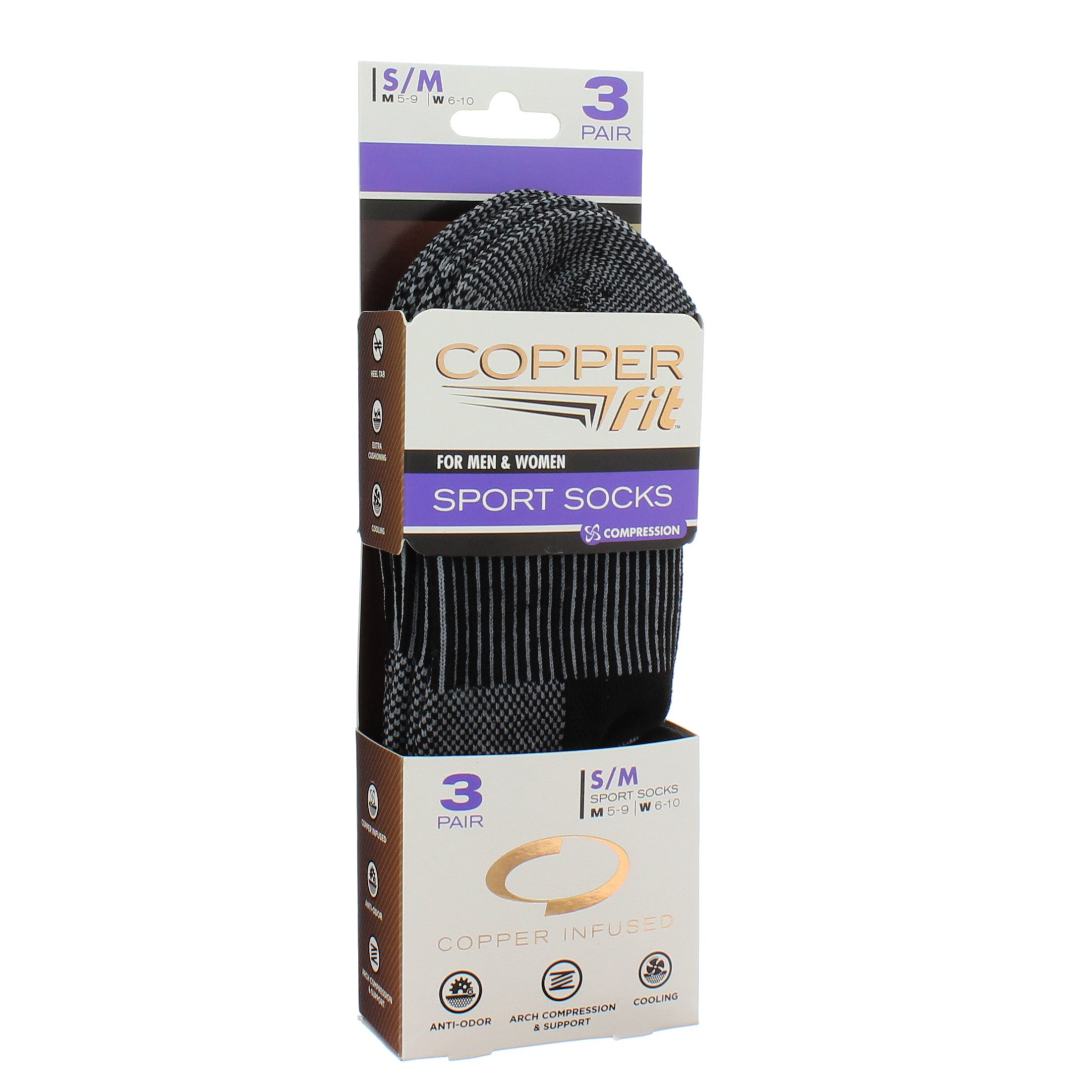 As Seen On TV Copper Fit Black Sport Socks, S/M Shop Socks & Hose at