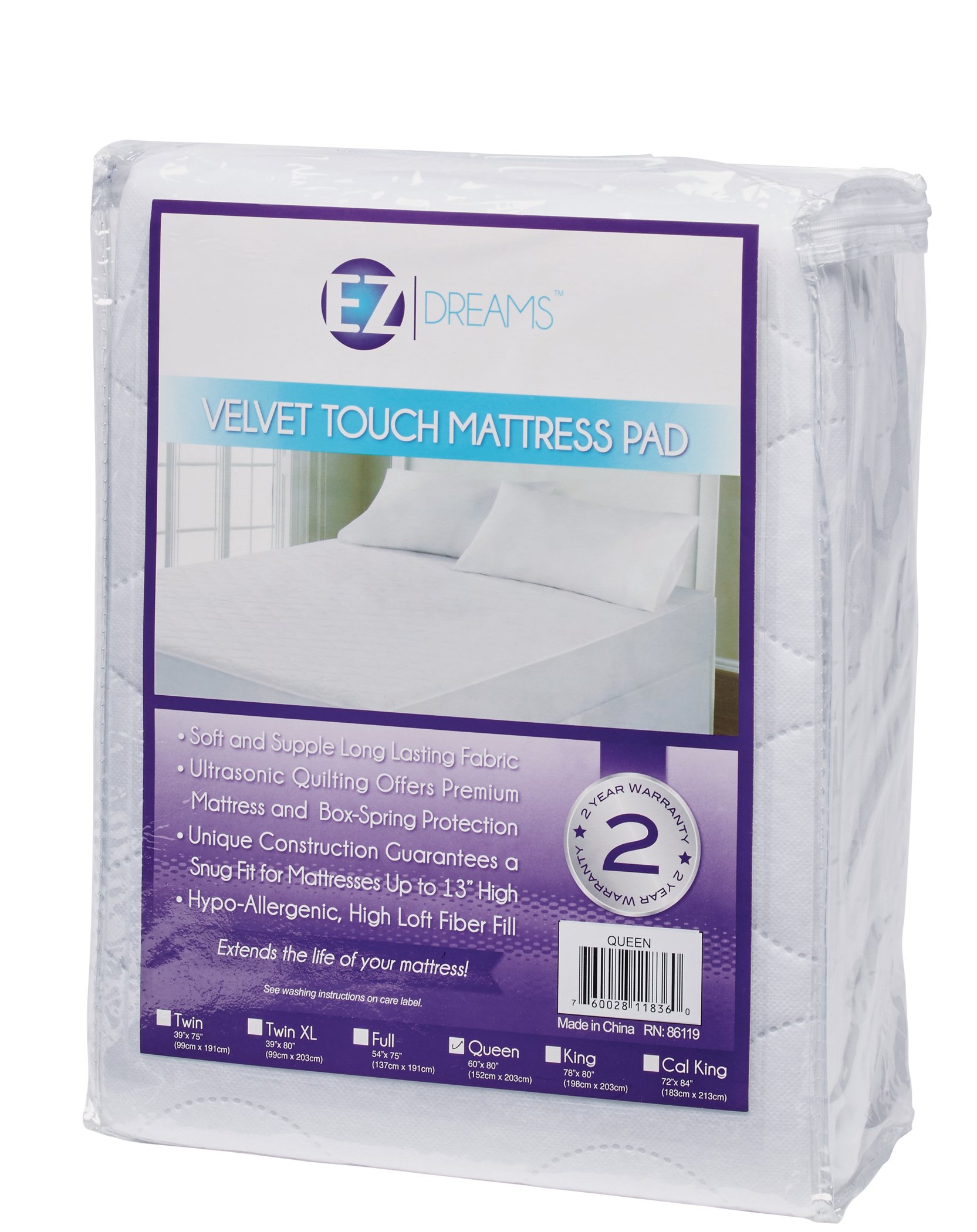 EZ Dreams Queen Size Velvet Touch Mattress Pad - Shop Sheet Sets ...