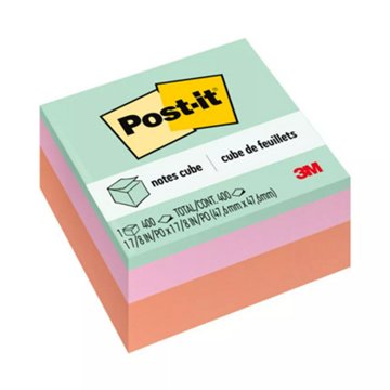 Post-it Cubed Sticky Notes - Assorted Pastels, 400 Ct, 2" x 2"