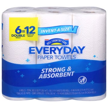 Hill Country Fare Invent-A-Size Paper Towels, 6 Double Rolls