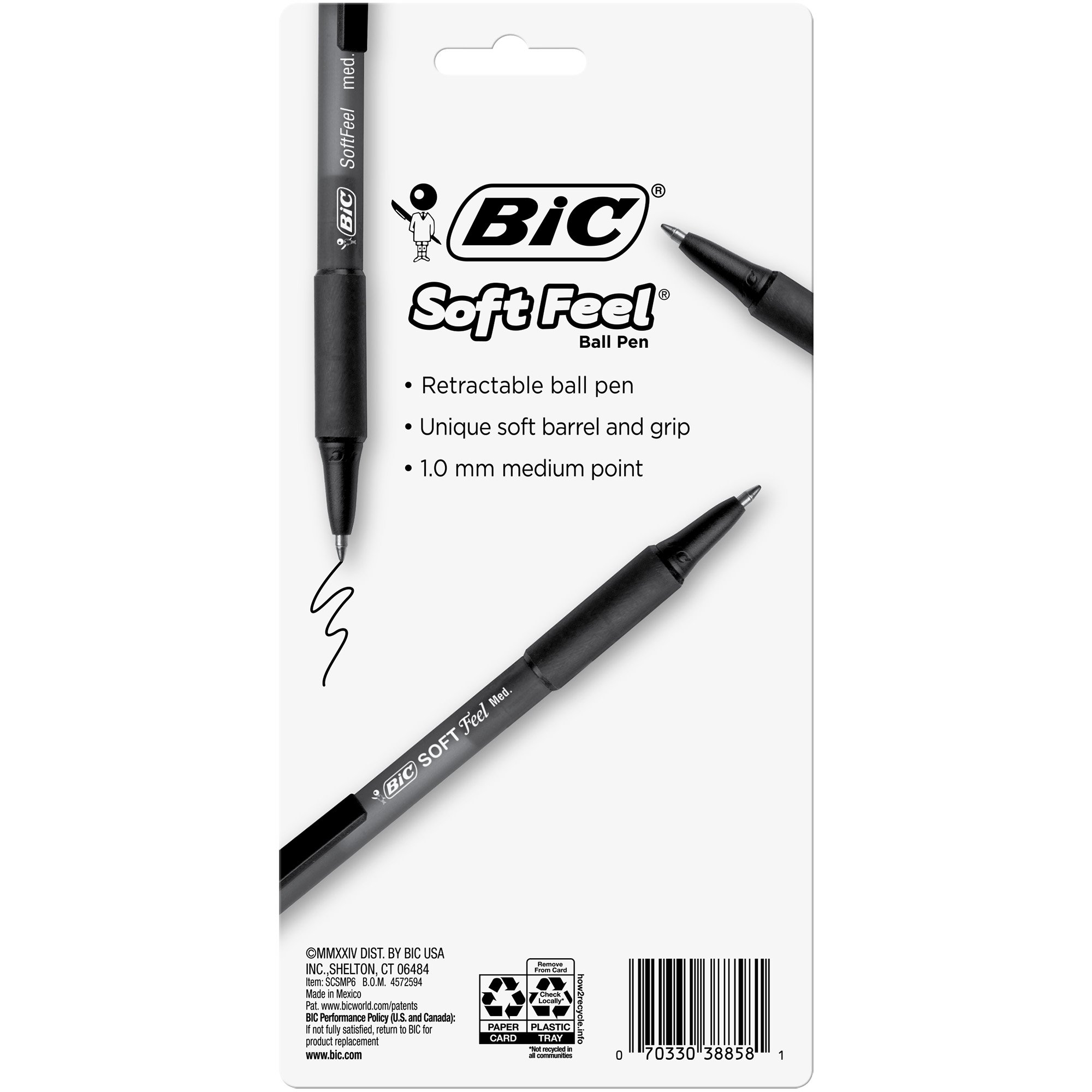 BIC Soft Feel Kugelschreiber - 12 Stück Schwarz | Mit Rutschfestem, Ergonomischem Griff Für Langes Schreiben