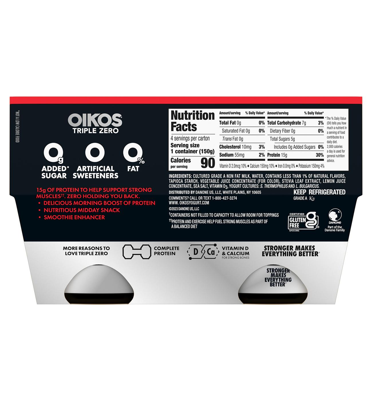 Oikos Triple Zero 15g Protein Sugar Free Non Fat Blended 4 pk Greek Yogurt - Strawberry; image 4 of 12