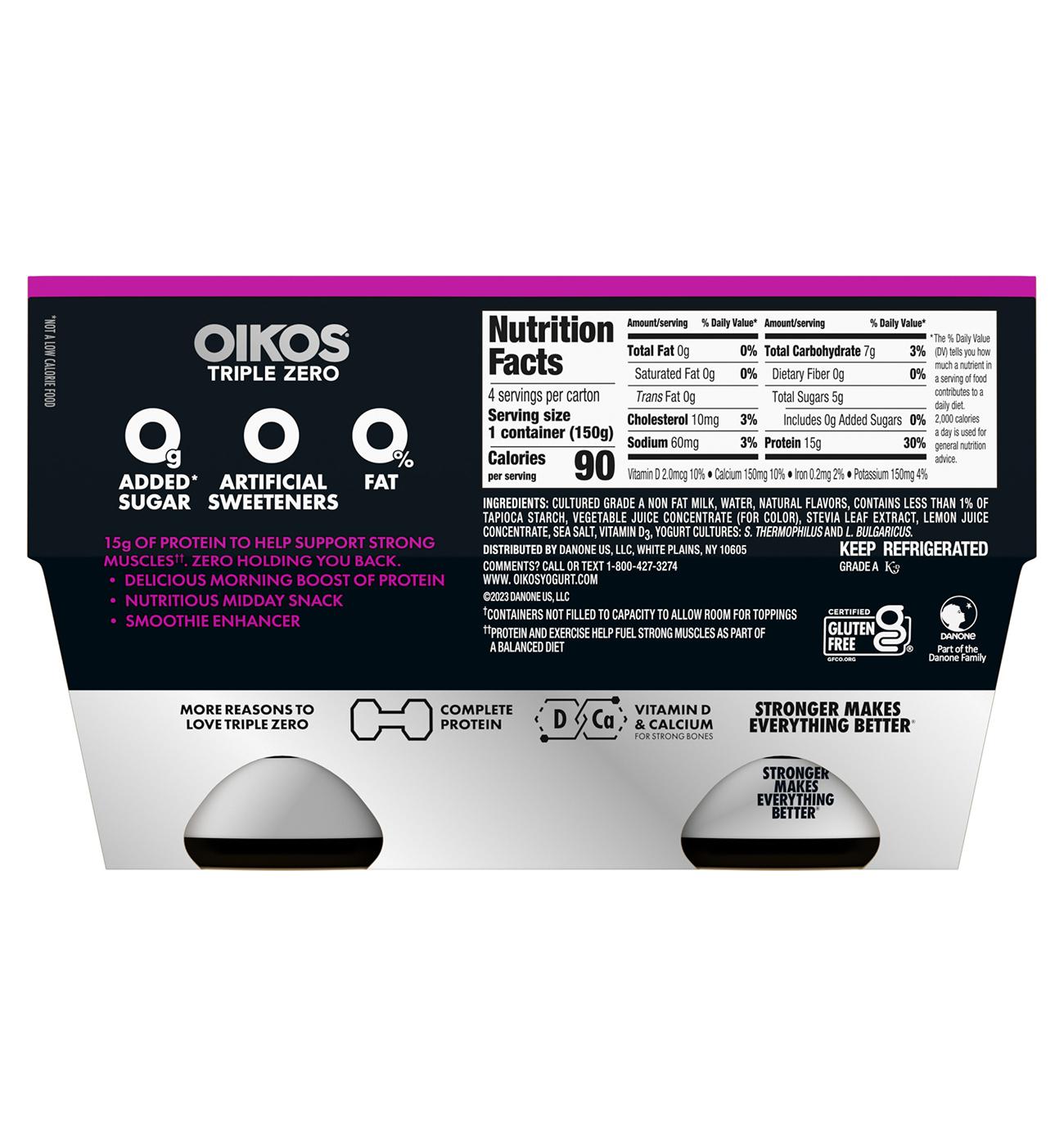 Oikos Triple Zero 15g Protein Sugar Free Blended 4 pk Greek Yogurt -  Mixed Berry; image 4 of 12