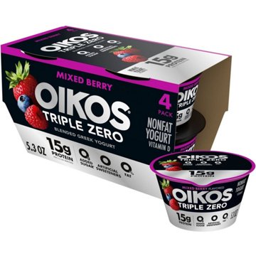 Oikos Triple Zero 15g Protein Sugar Free Blended 4 pk Greek Yogurt -  Mixed Berry, 5.3 oz