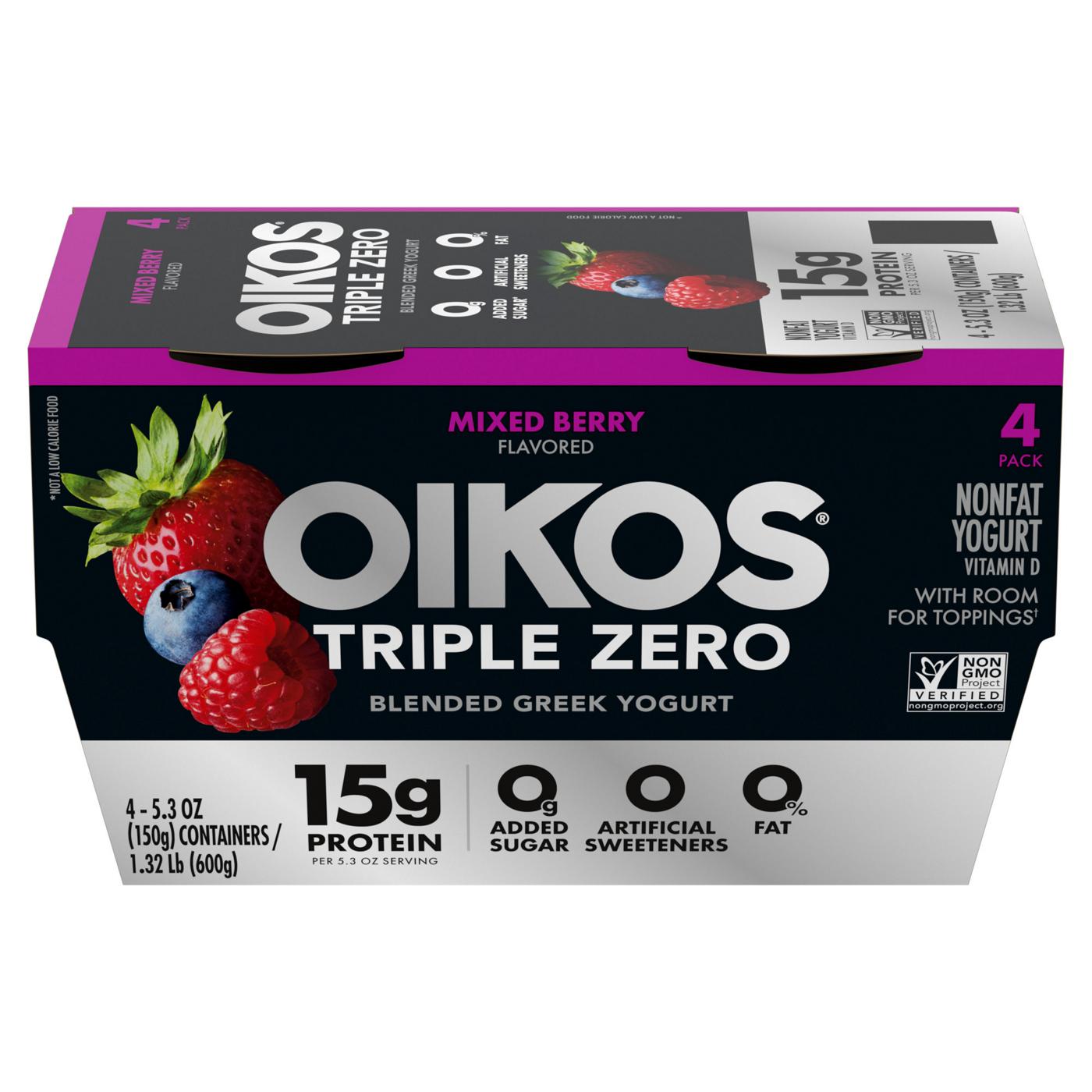 Oikos Triple Zero 15g Protein Sugar Free Blended 4 pk Greek Yogurt -  Mixed Berry; image 5 of 7