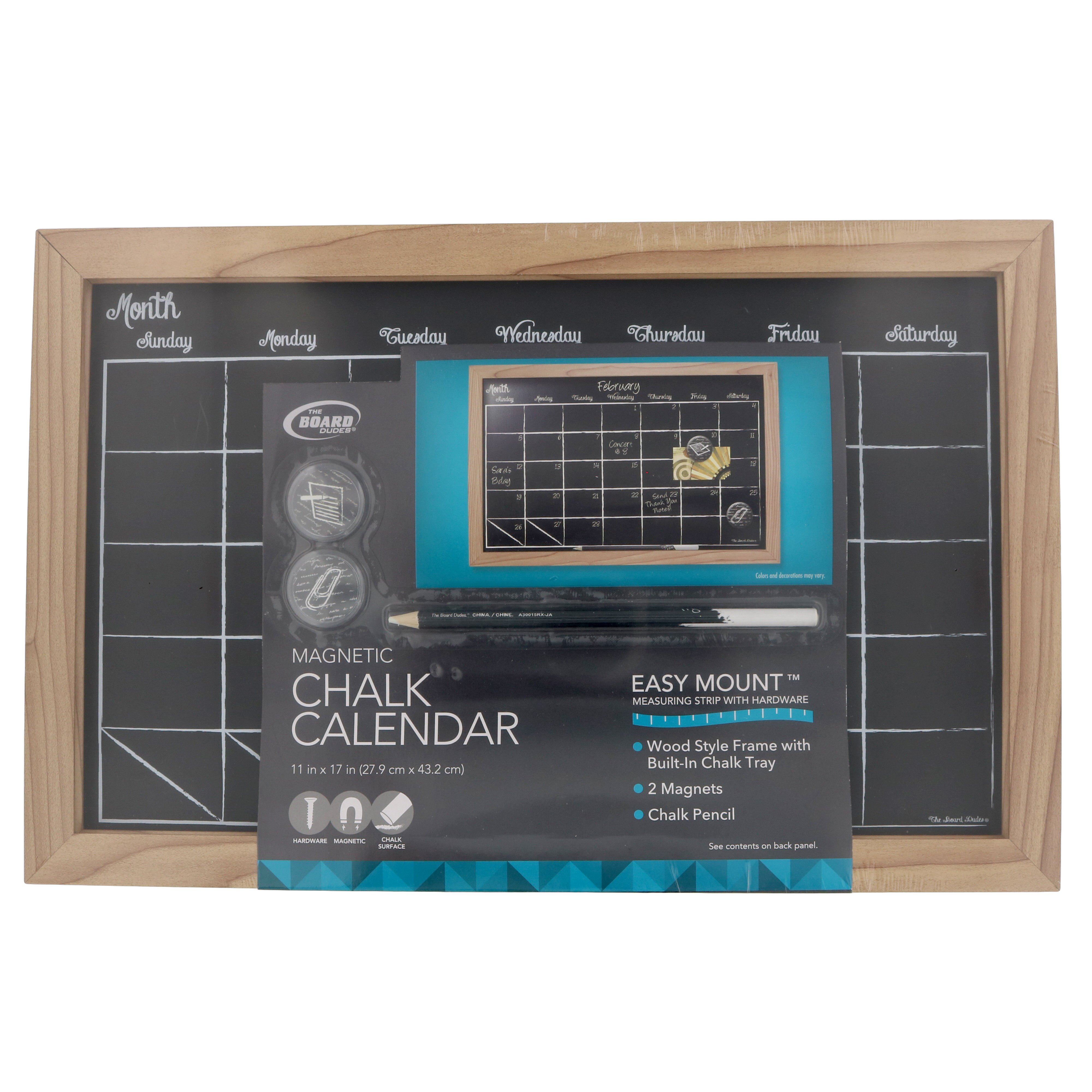 The Board Dudes Chalk Calendar 17" x 11" Shop Bulletin & DryErase