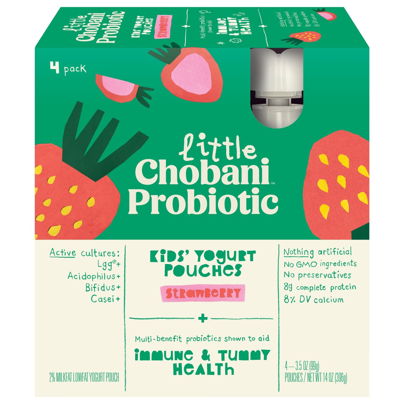 Chobani Probiotic Low-Fat Strawberry Yogurt Pouches, 4 ct