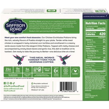 Saffron Road Chicken Enchiladas Poblano Frozen Meal, 10 oz