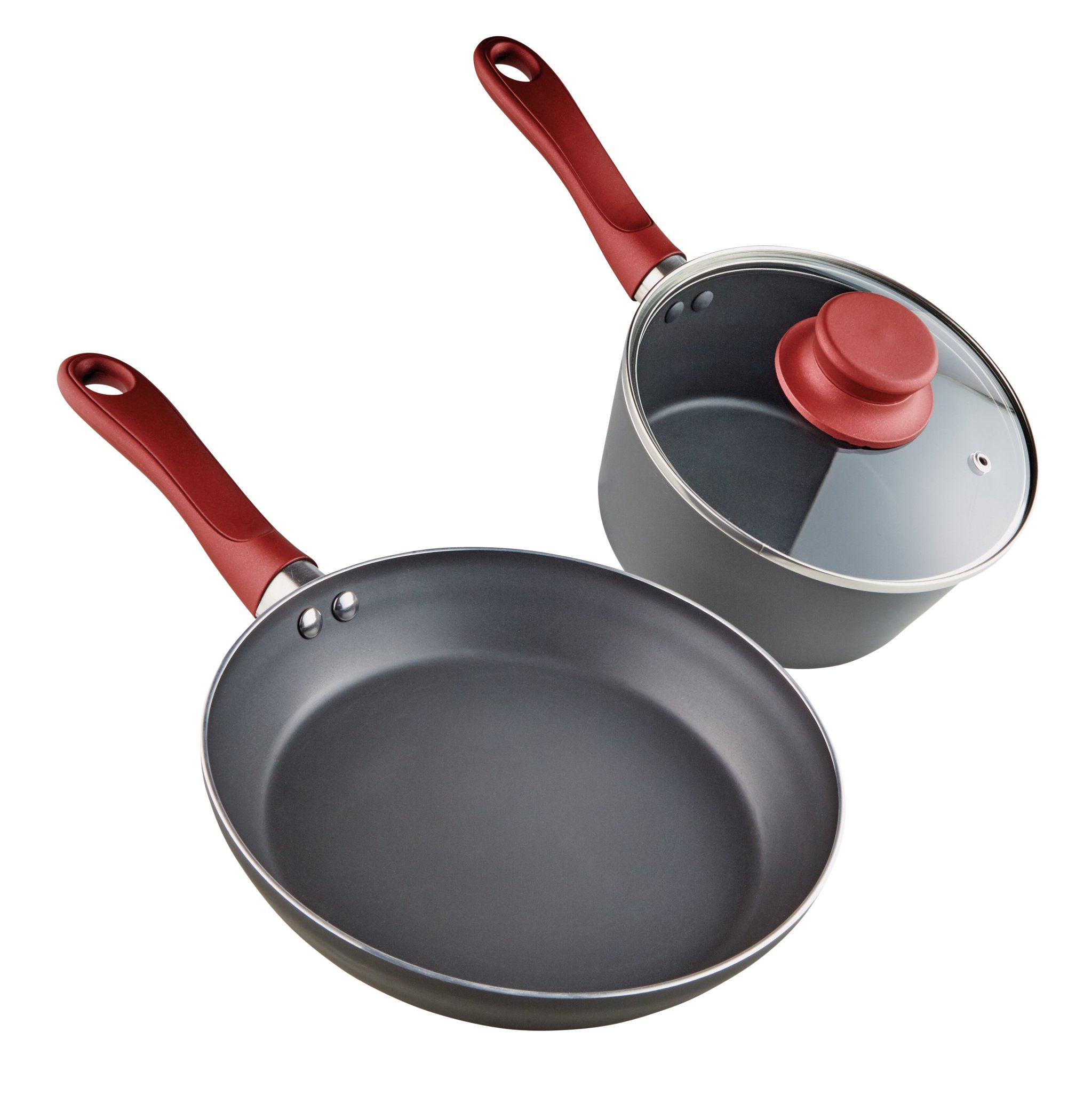 Cook Prep Eat Saucepan & Fry Pan Set with Red Handles Shop Cookware