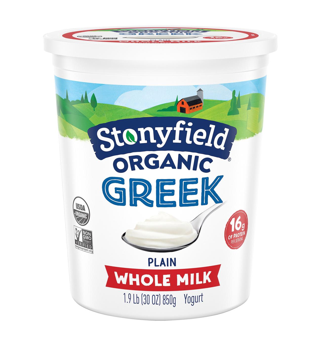 Stonyfield Organic 16g Protein Whole Milk Greek Yogurt - Plain; image 1 of 8