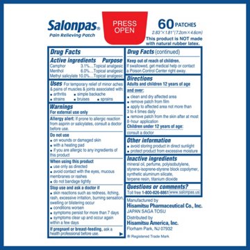 Salonpas Pain Relieving Patch, 60 ct