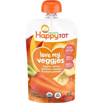 Happy Tot Organics Love My Veggies Stage 4 Carrot Banana Mango & Sweet Potatoes Baby Food Pouch
