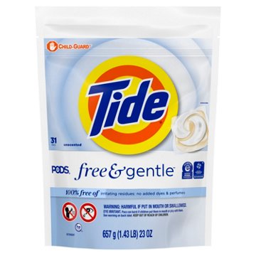 Tide PODS Free & Gentle Laundry Detergent Soap Pacs - Unscented