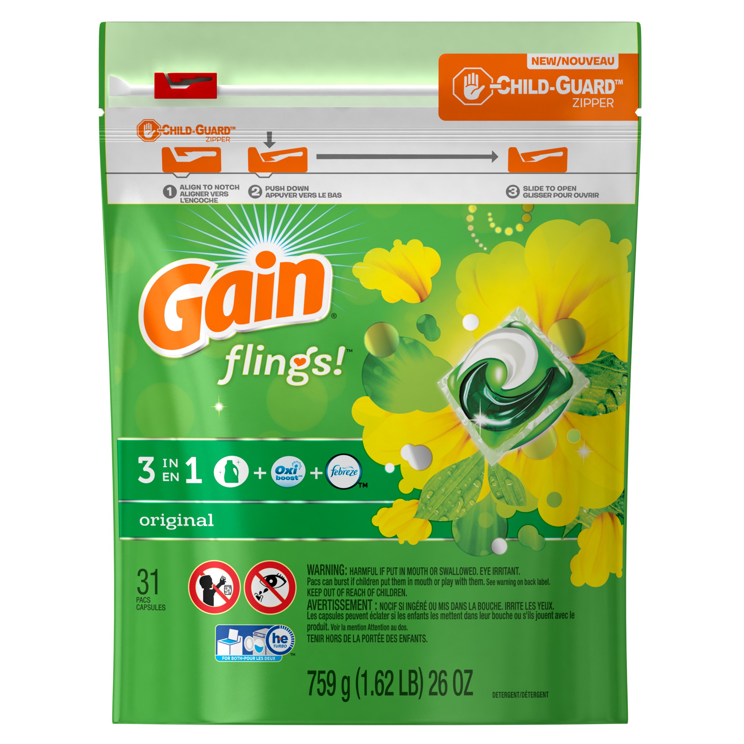 Gain Flings! Original Scent HE Laundry Detergent Pacs - Shop Laundry At ...