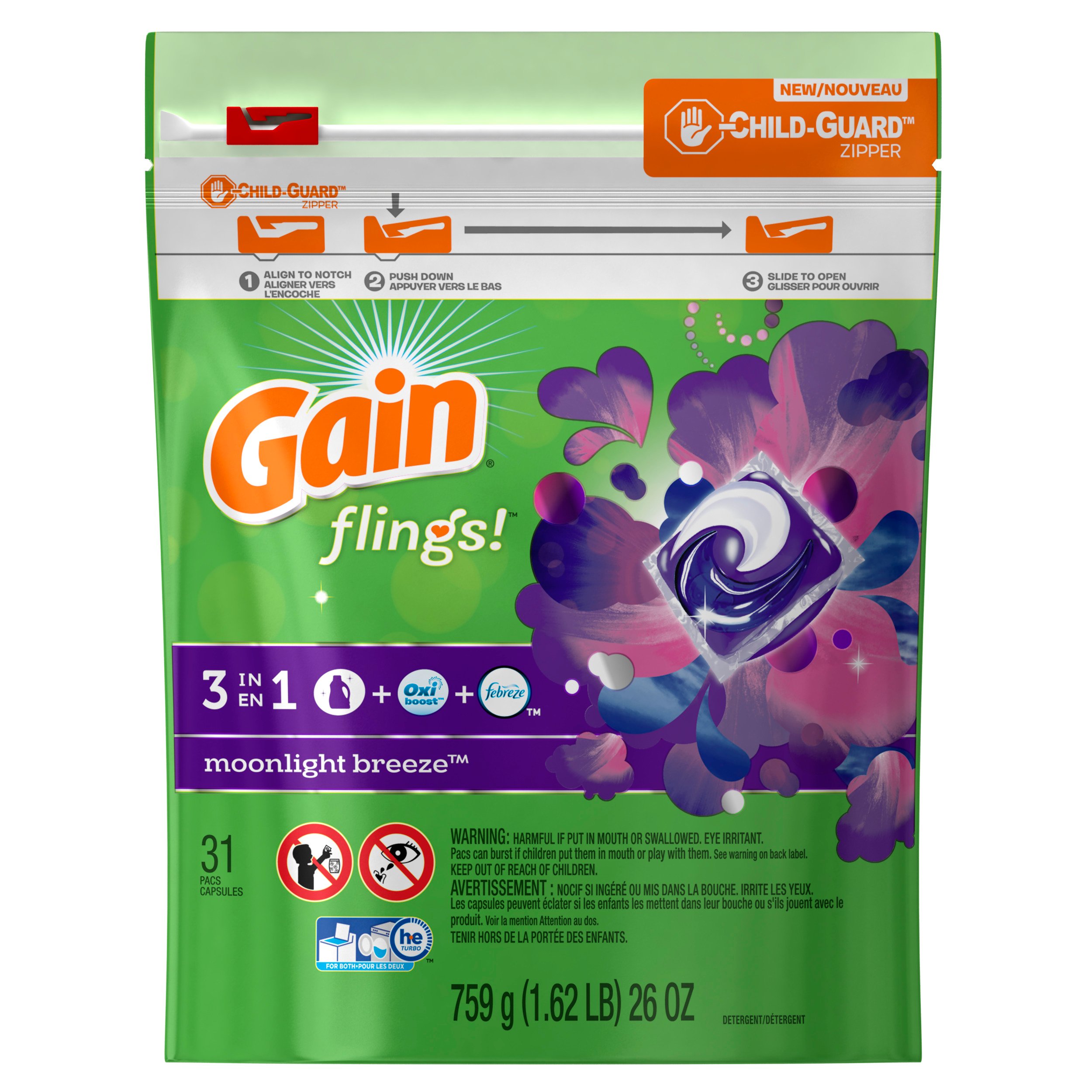 Gain Flings! Moonlight Breeze HE Laundry Detergent Pacs Shop