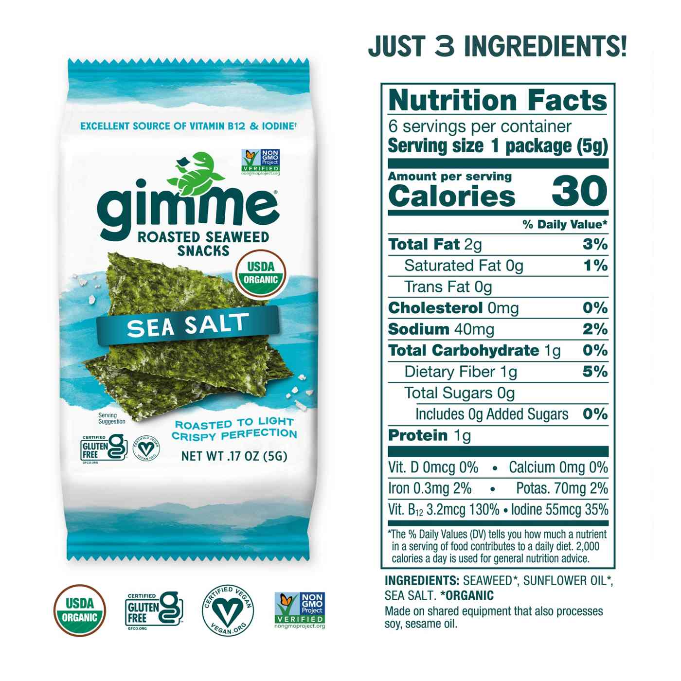 gimme Roasted Seaweed Snacks - Sea Salt; image 2 of 9