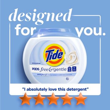 Tide PODS Free & Gentle Laundry Detergent Soap Pacs - Unscented