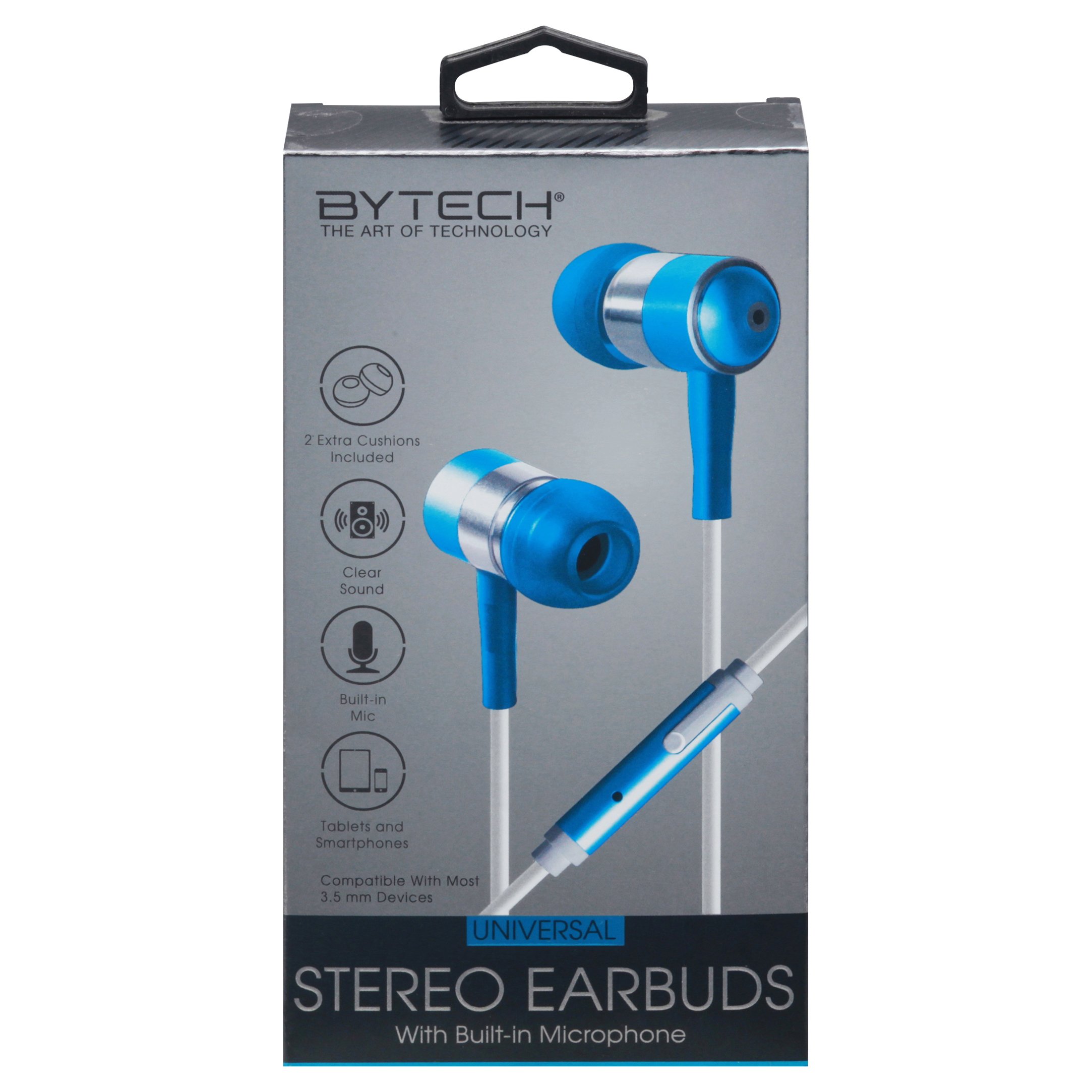 Bytech Stereo Earbuds with Mic Blue Shop Headphones at H E B