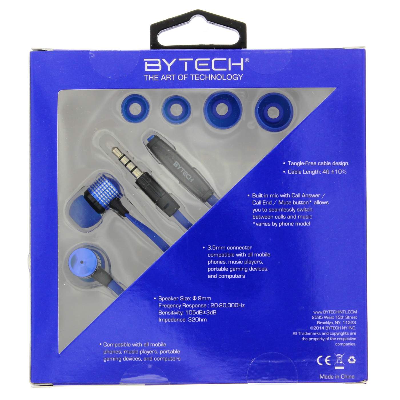 Bytech Stereo Earbuds with Mic - Blue; image 2 of 2