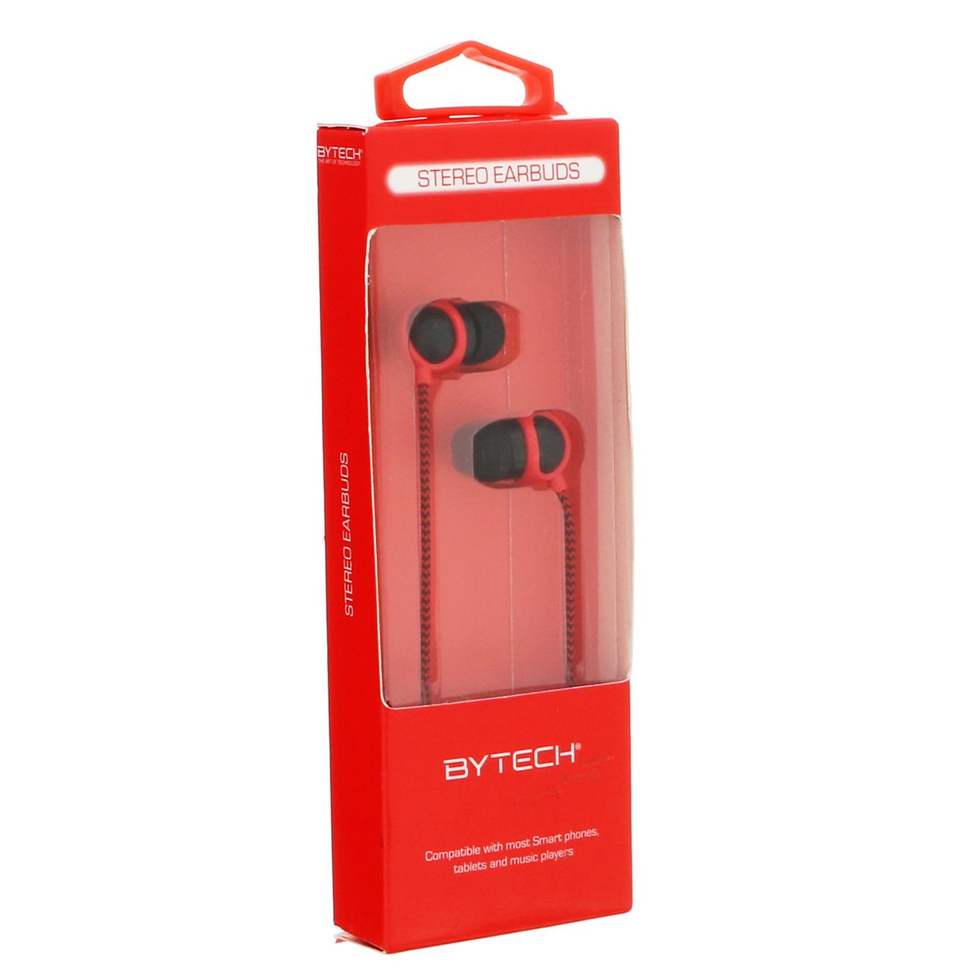 Bytech Fabric Cord Stereo Earbuds, Colors May Vary; image 1 of 2