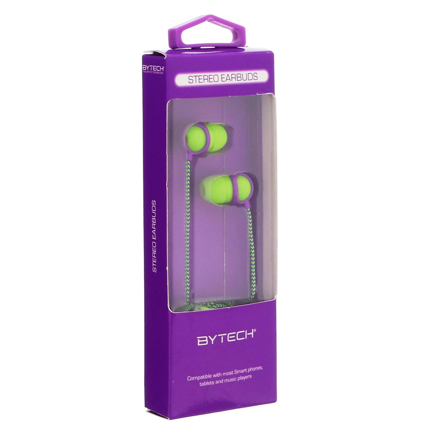 Bytech Fabric Cord Stereo Earbuds, Colors May Vary; image 2 of 2