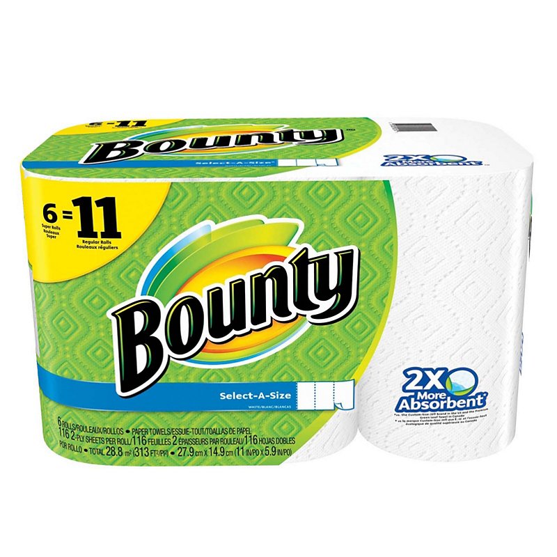 Select-A-Size Details about   Bounty Paper Towels 4 Rolls =6 regular 