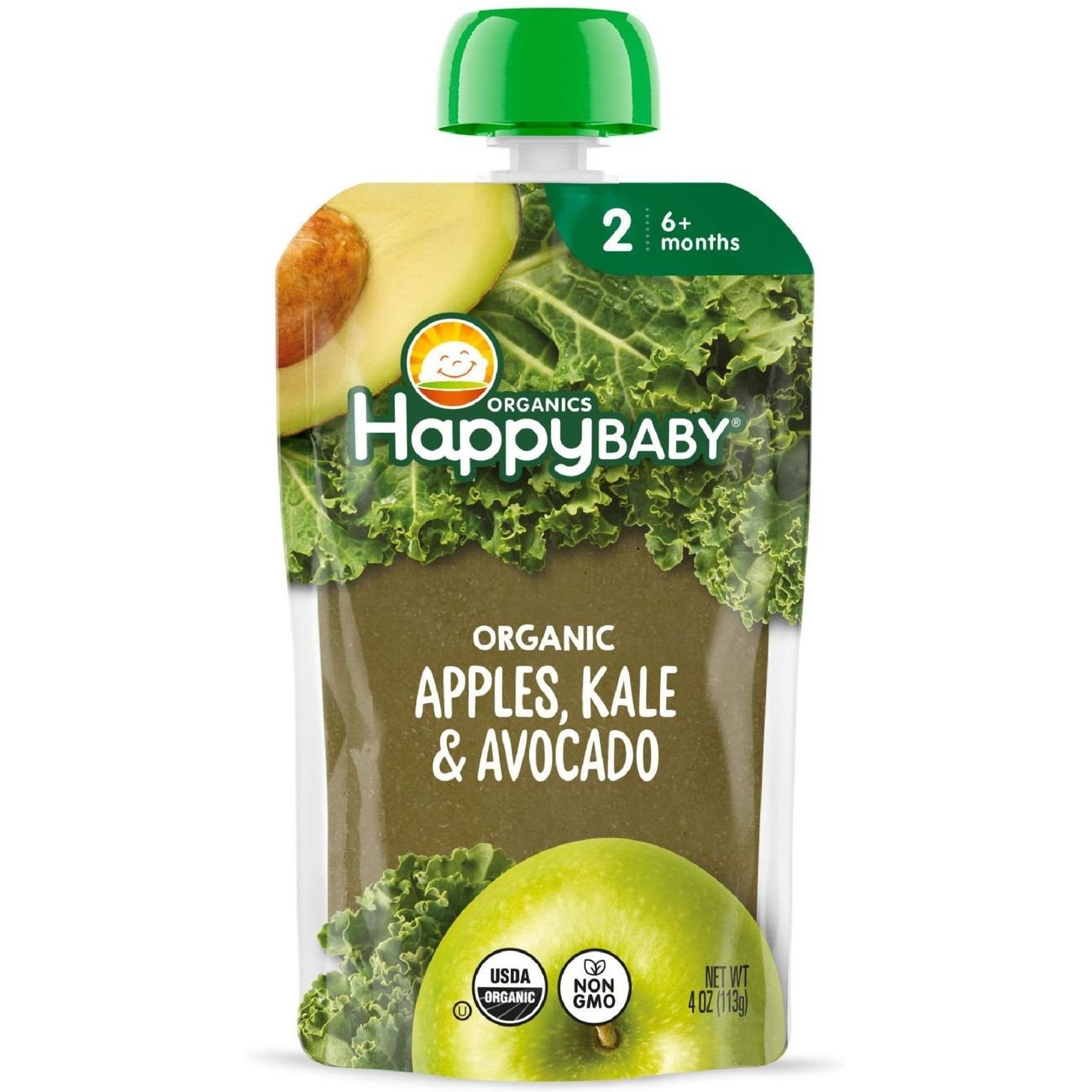 Happy Baby Clearly Crafted Stage 2 Apples Kale & Avocados Organic Baby Food Pouch, 4 oz
