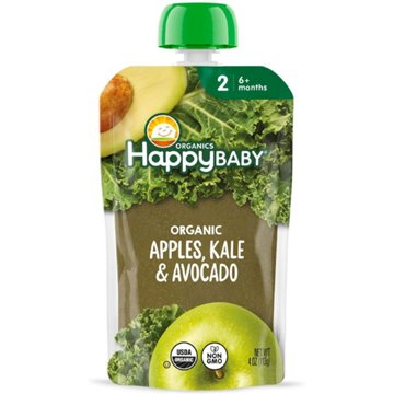 Happy Baby Clearly Crafted Stage 2 Apples Kale & Avocados Organic Baby Food Pouch