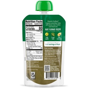 Happy Baby Clearly Crafted Stage 2 Apples Kale & Avocados Organic Baby Food Pouch