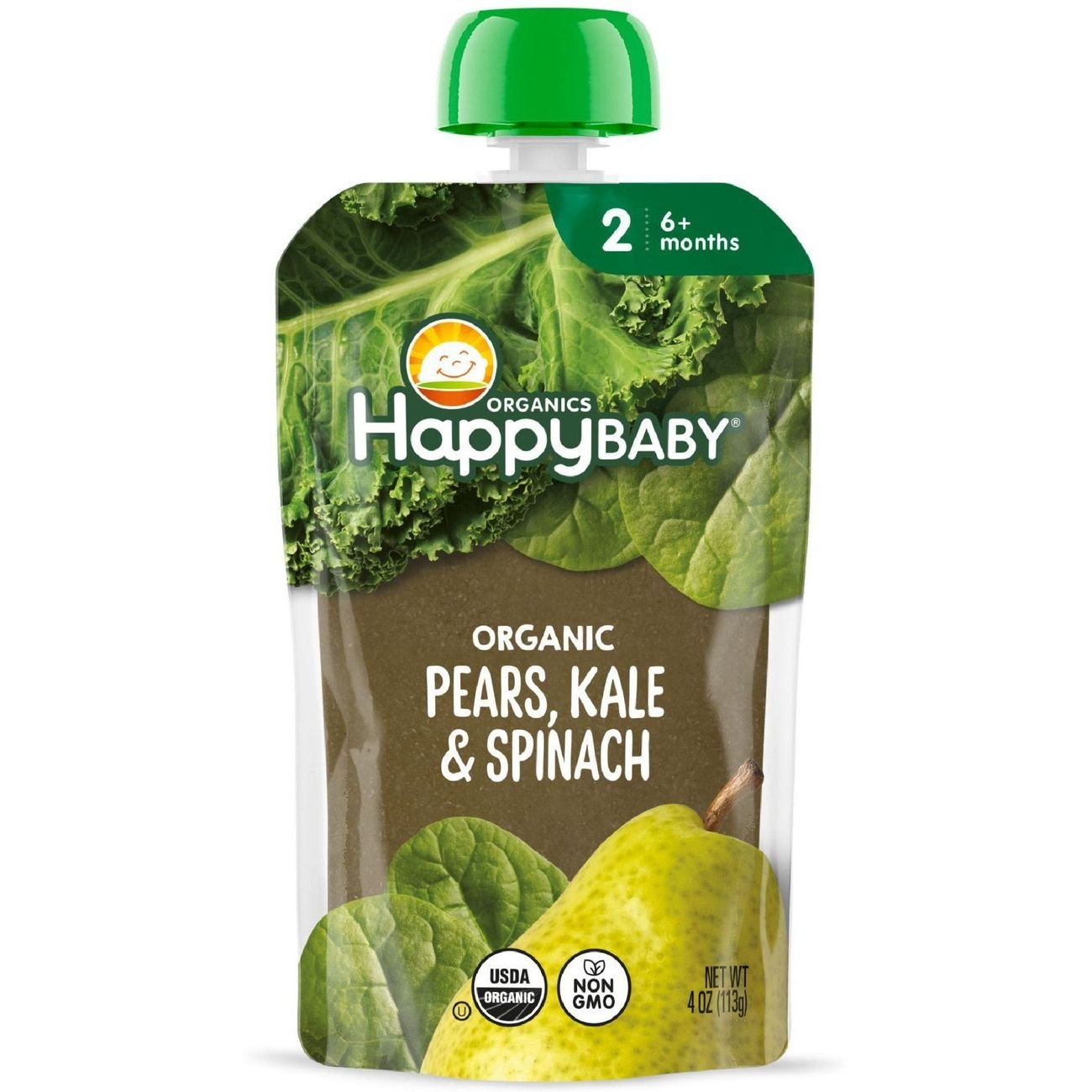 Happy Baby Clearly Crafted Stage 2 Pear Kale & Spinach Organic Baby Food Pouch, 4 oz