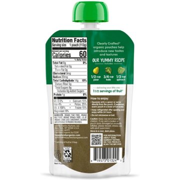 Happy Baby Clearly Crafted Stage 2 Pear Kale & Spinach Organic Baby Food Pouch