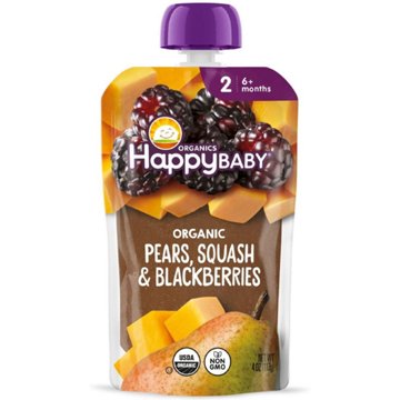 Happy Baby Clearly Crafted Stage 2 Pears Squash & Blackberries Organic  Baby Food Pouch